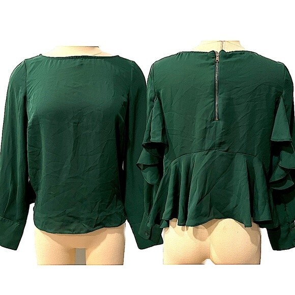 bebe Tops - Bebe Green Ruffle Back High Neckline Flowy Long Sleeve Blouse Size XS